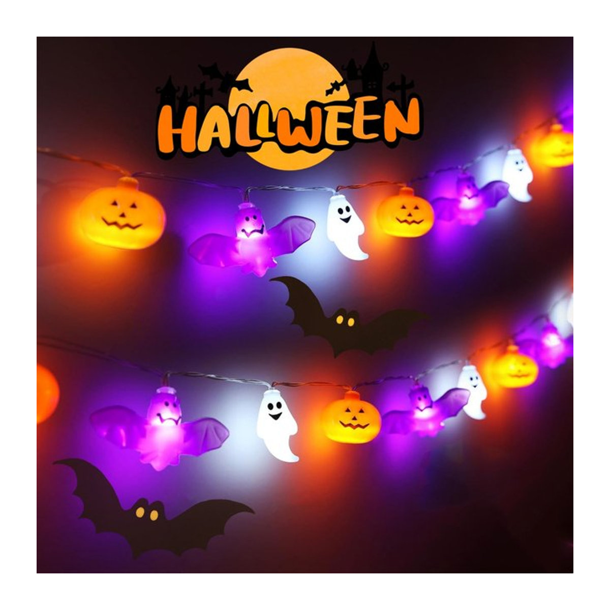Peach Forest Bunte LED Halloween Lichterkette Batteriebetrieben für Horror Garten und Party Dekoration - Bild 1