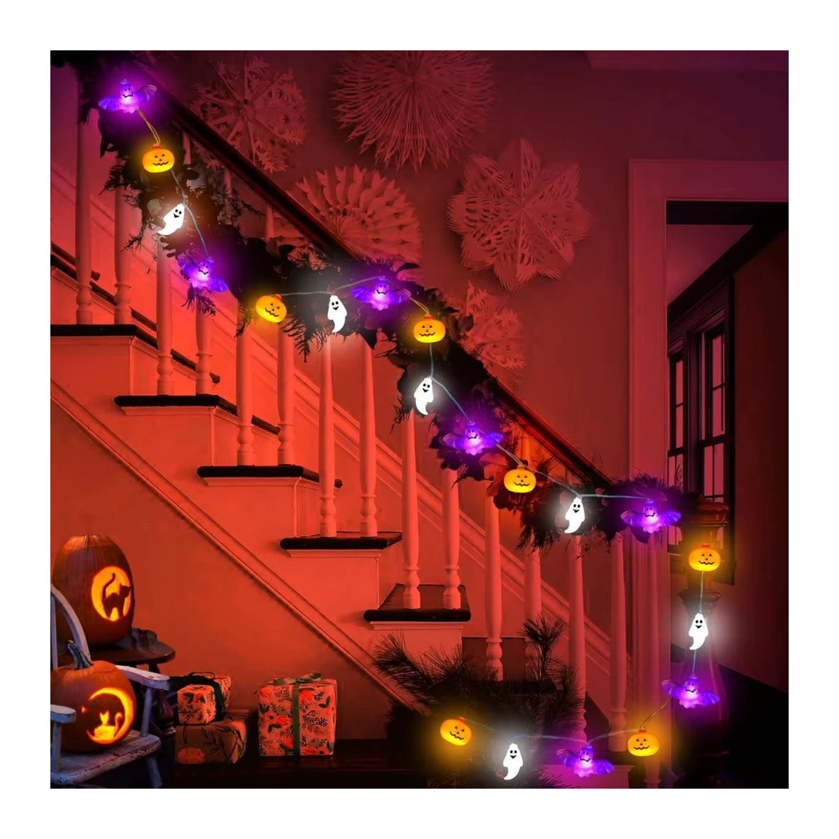 Peach Forest Bunte LED Halloween Lichterkette Batteriebetrieben für Horror Garten und Party Dekoration - Bild 2