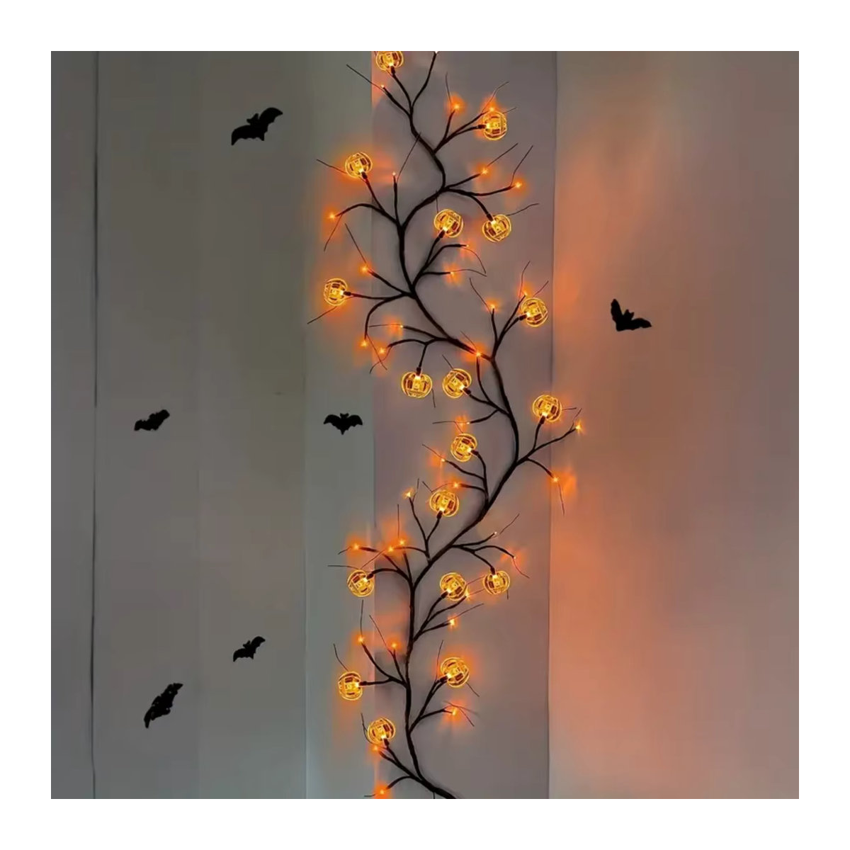 Peach Forest Halloween Kürbis Lichterkette mit 54 LED, wasserdichte biegbare Weidenreben-Baumlampe in Schwarz und Orange für deine Partydekoration - Bild 4