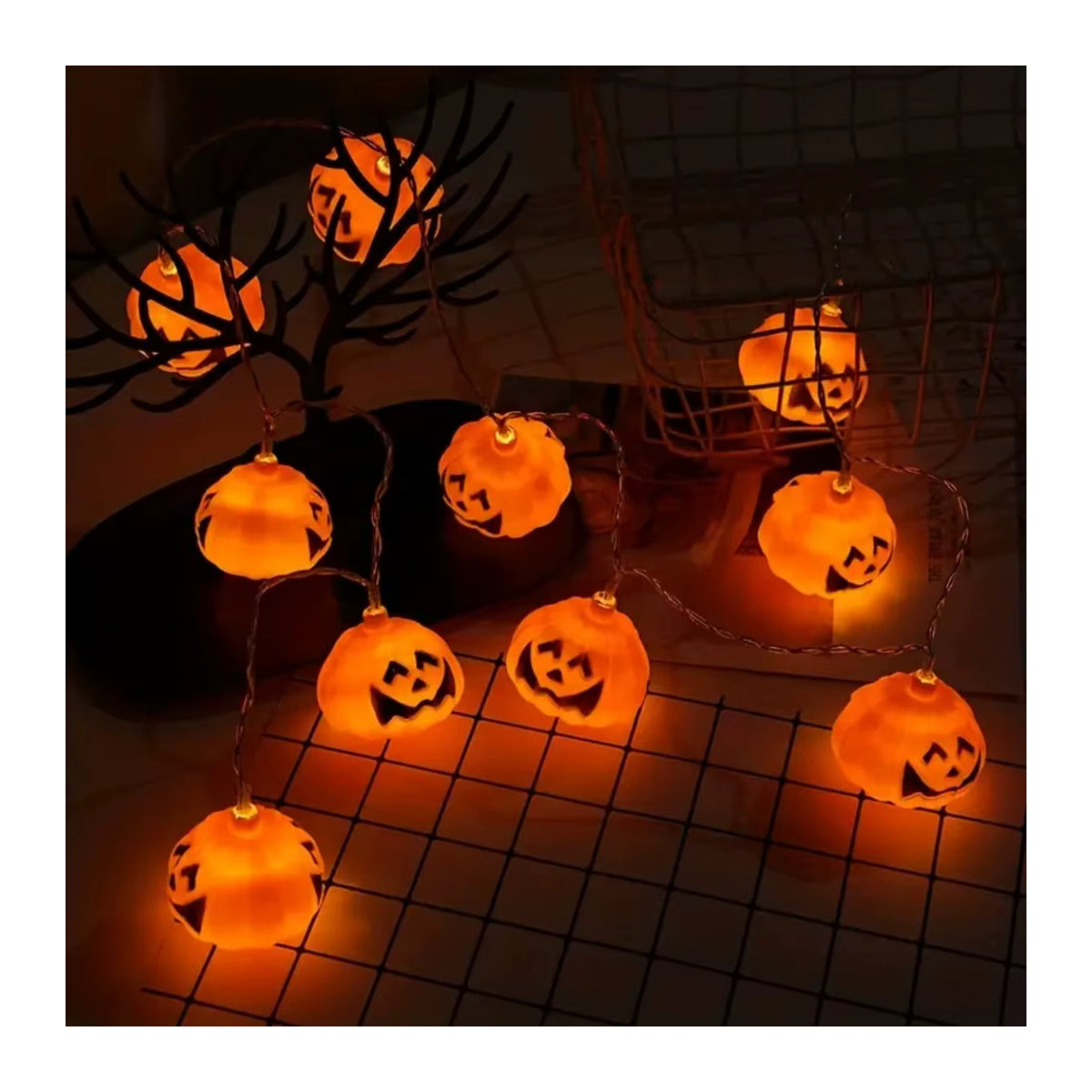 Peach Forest Halloween Kürbis Lichterkette mit LED und lächelnden Gesichtern in Orange, batteriebetrieben für Indoor und Outdoor - Bild 2