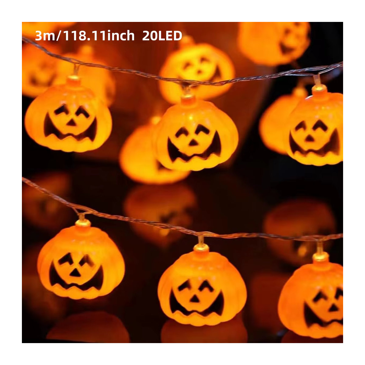 Peach Forest Halloween Kürbis Lichterkette mit LED und lächelnden Gesichtern in Orange, batteriebetrieben für Indoor und Outdoor - Bild 3