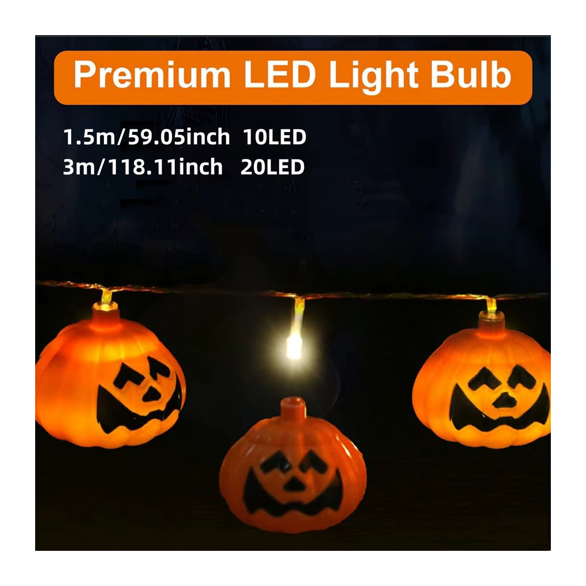 Peach Forest Halloween Kürbis Lichterkette mit LED und lächelnden Gesichtern in Orange, batteriebetrieben für Indoor und Outdoor - Bild 4
