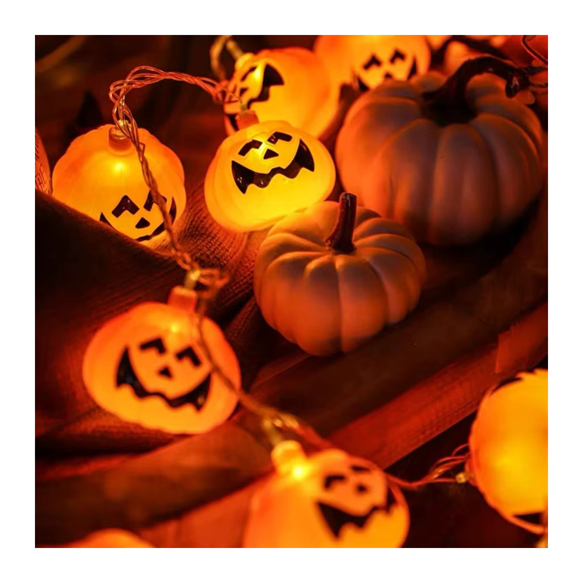 Peach Forest Halloween Kürbis Lichterkette mit LED und lächelnden Gesichtern in Orange, batteriebetrieben für Indoor und Outdoor - Bild 5