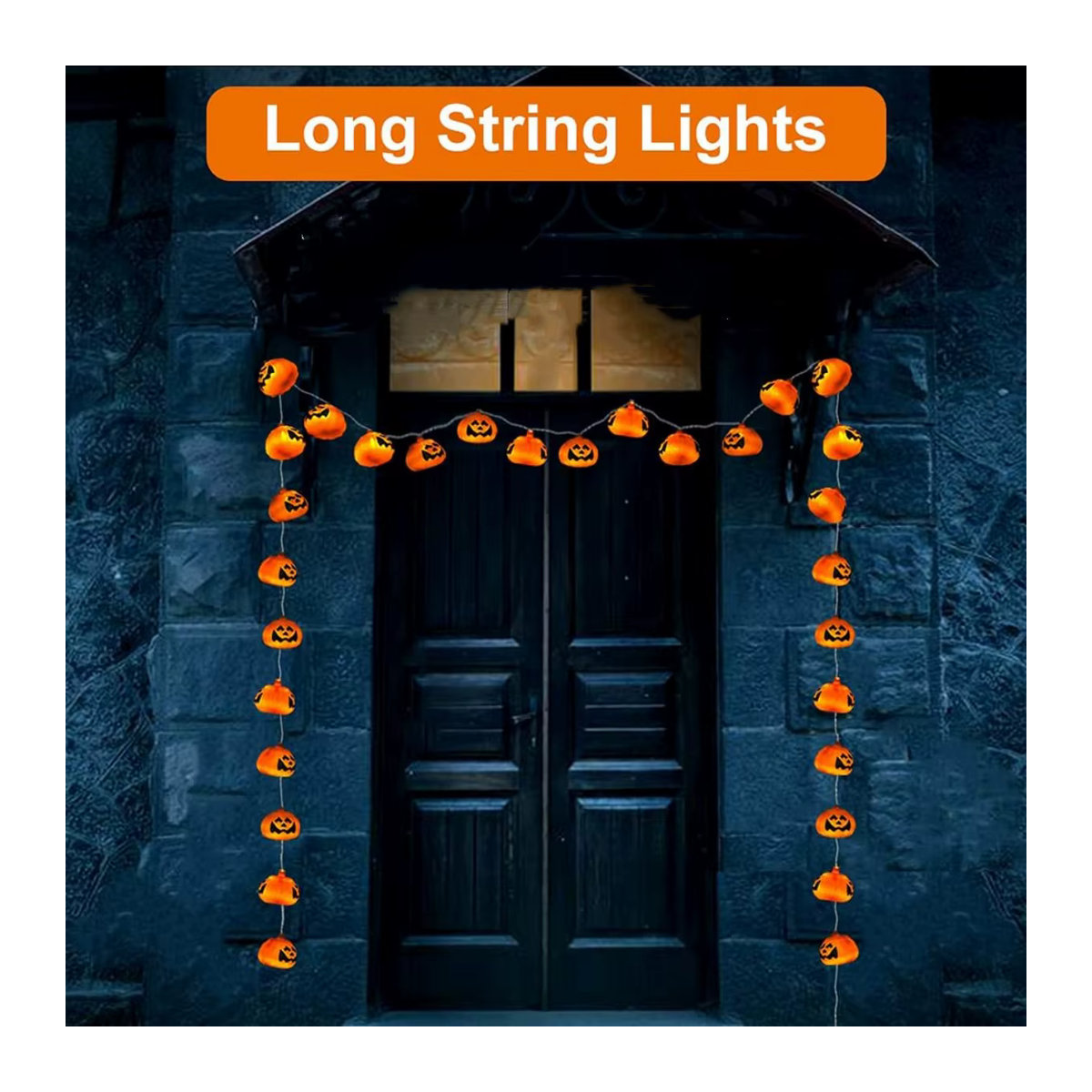 Peach Forest Halloween Kürbis Lichterkette mit LED und lächelnden Gesichtern in Orange, batteriebetrieben für Indoor und Outdoor - Bild 6