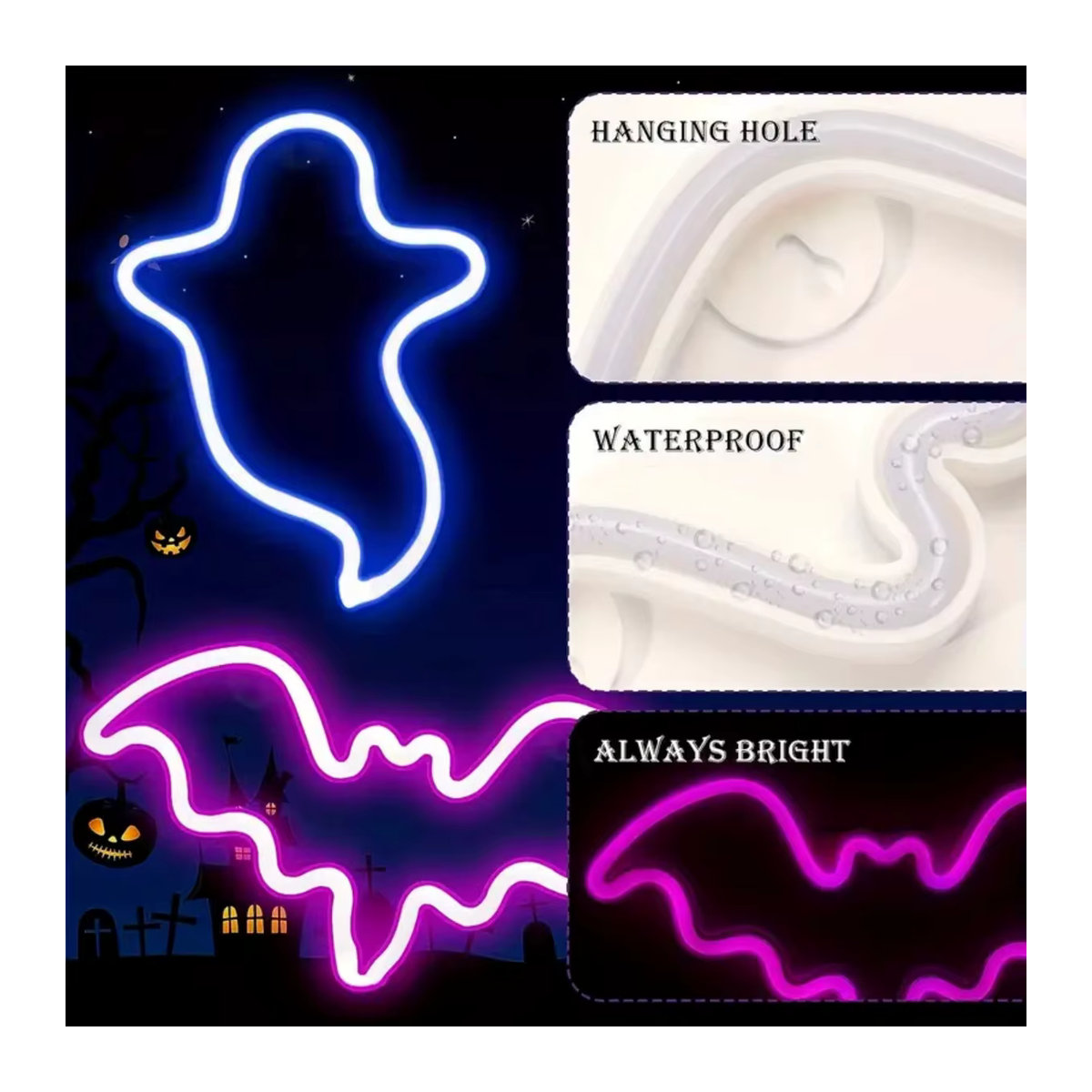 Peach Forest Halloween LED Neon Tischlampe in Bunt mit Fledermaus und Geist Form als dekoratives Nachtlicht - Bild 3