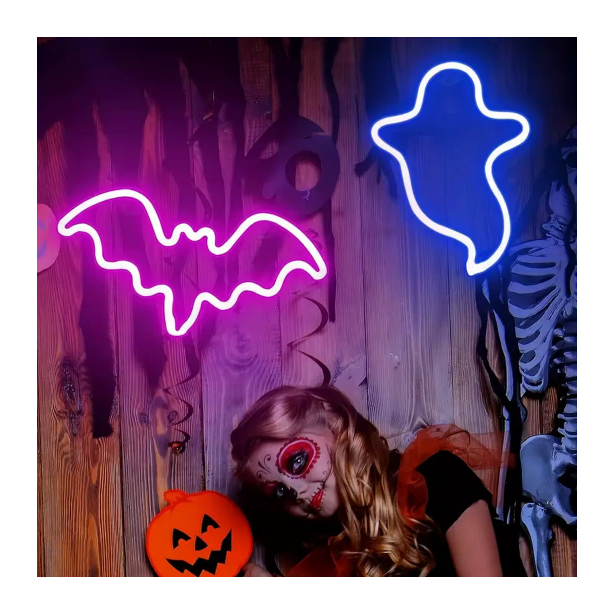 Peach Forest Halloween LED Neon Tischlampe in Bunt mit Fledermaus und Geist Form als dekoratives Nachtlicht - Bild 4