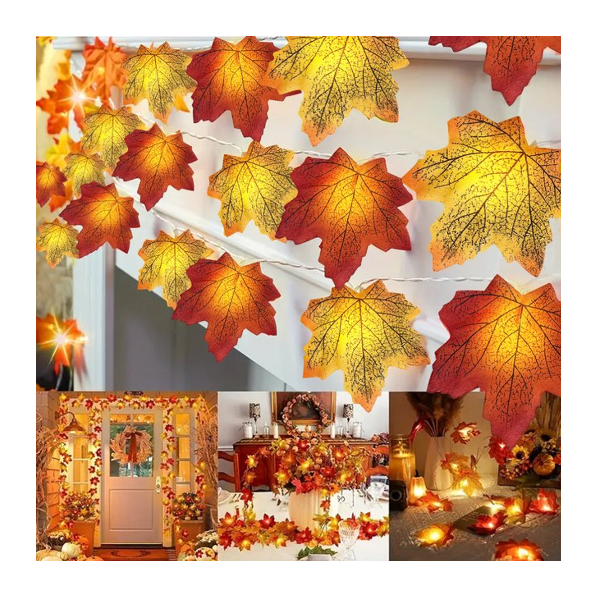 Peach Forest LED Ahornblatt Lichterkette in Orange für Halloween Dekorationen im Innen- und Außenbereich mit Batteriebetrieb - Bild 1