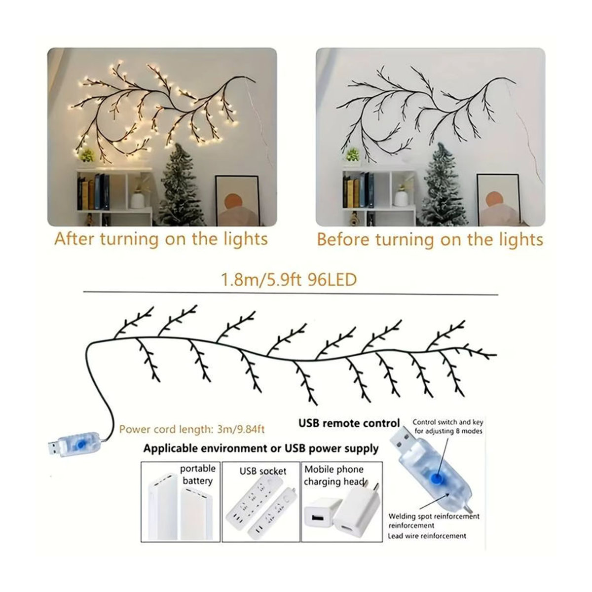 Peach Forest LED Deko-Baum mit 96 LEDs und 8 Modi in Bunt für Desktop und Wand USB-betrieben - Bild 3