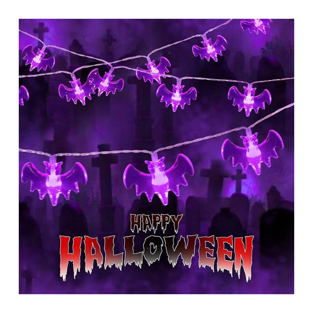 Peach Forest LED Fledermaus Lichterkette Lila wasserdicht batteriebetrieben für Party und Dekoration - Bild 1