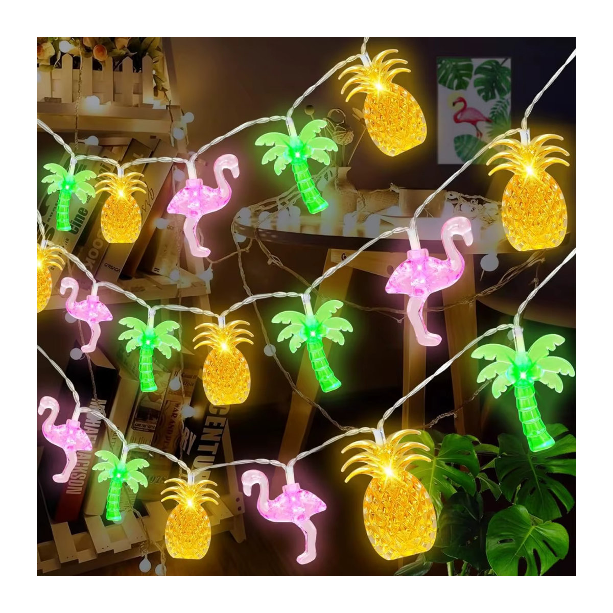 Peach Forest LED Lichterkette mit Flamingo Ananas und Palme für tropische Hawaiianische Atmosphäre, Batteriebetrieben - Bild 3