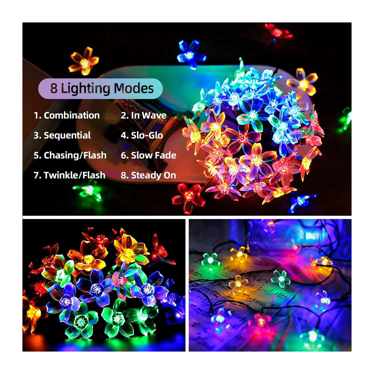 Peach Forest Solar LED Blumen Lichterkette Wasserdicht Gelb für Garten Terrasse und Außenbereich - Bild 6