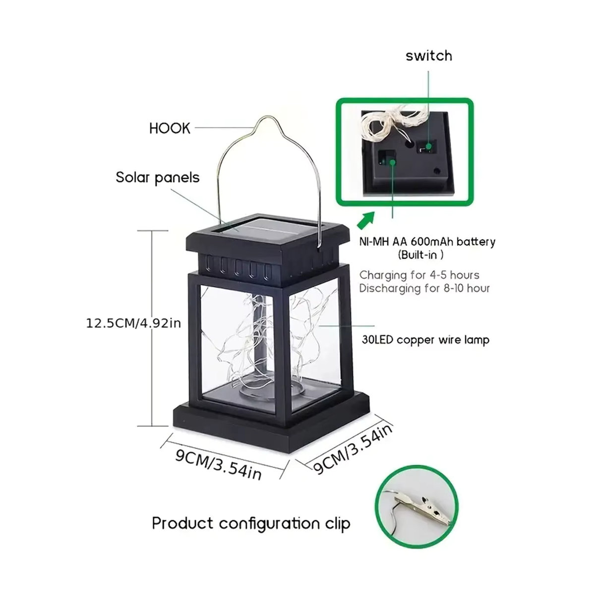 Peach Forest Solar-Stern-Laternenlampe aus Metall mit LED in Schwarz für die dekorative Außenbeleuchtung von Garten und Terrasse - Bild 1
