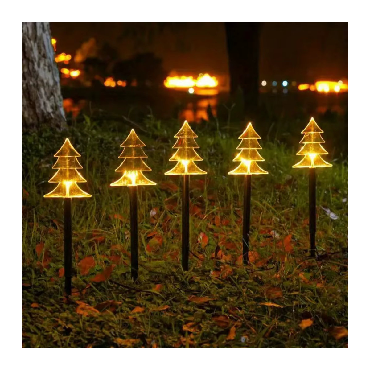 Peach Forest Solar-Wegeleuchten Set 5 Stück mit Schneeflocke, Weihnachtsbaum und Stern in Warmweiß, wasserdicht für Outdoor-Dekoration - Bild 1