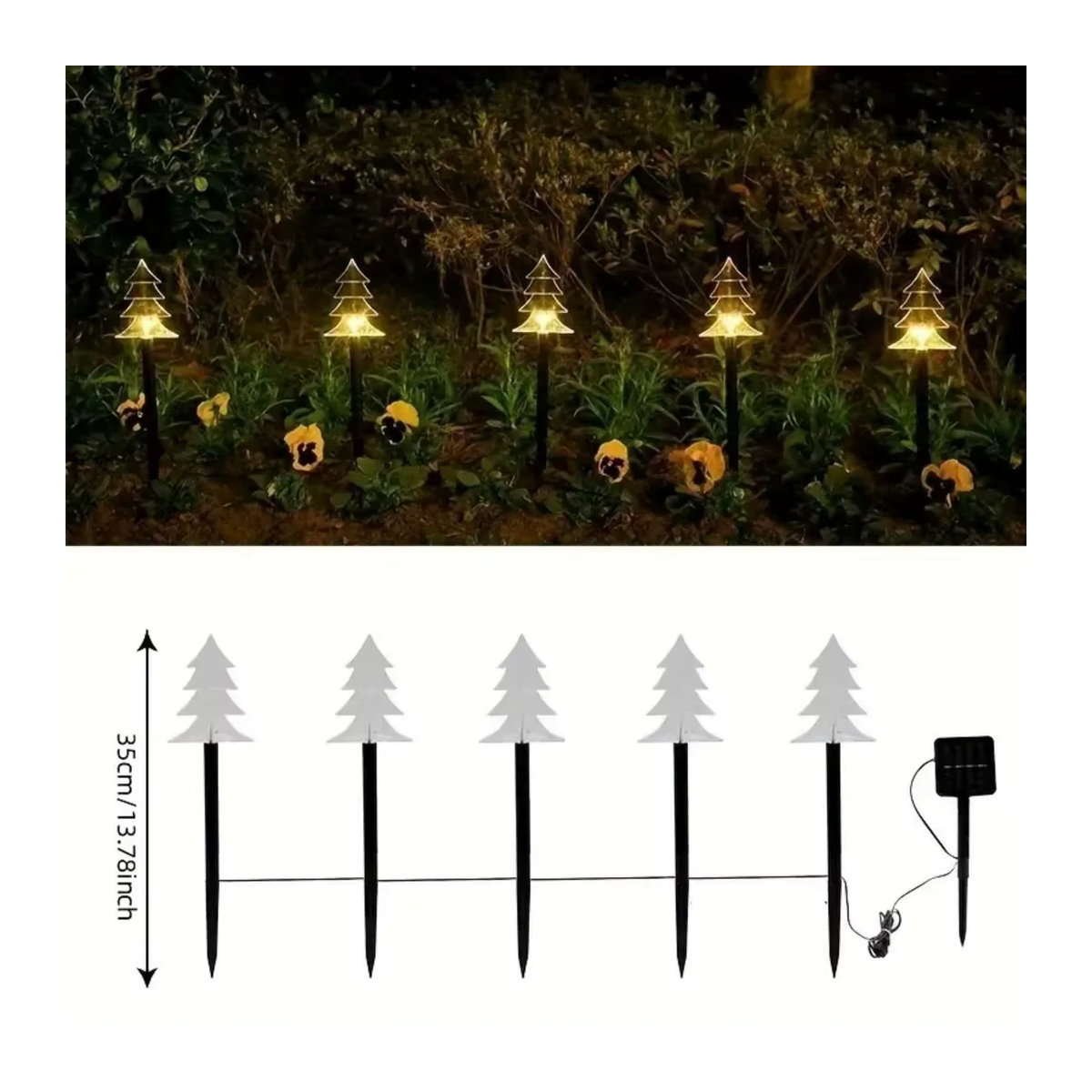 Peach Forest Solar-Wegeleuchten Set 5 Stück mit Schneeflocke, Weihnachtsbaum und Stern in Warmweiß, wasserdicht für Outdoor-Dekoration - Bild 2