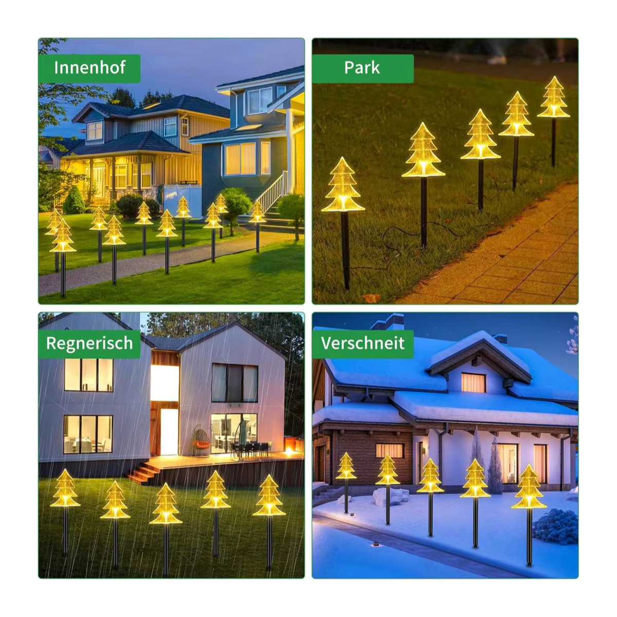Peach Forest Solar-Wegeleuchten Set 5 Stück mit Schneeflocke, Weihnachtsbaum und Stern in Warmweiß, wasserdicht für Outdoor-Dekoration - Bild 3