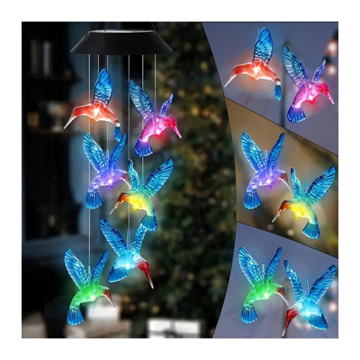 Peach Forest Solar Windspiel Kolibri mit Farbwechsel und LED für den Außenbereich, Bunt - Bild 1