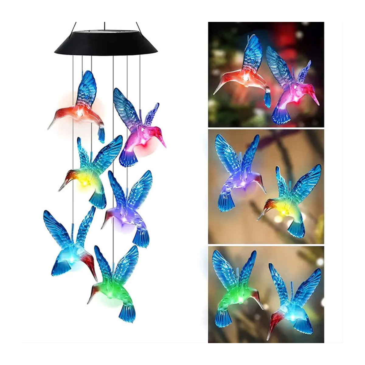 Peach Forest Solar Windspiel Kolibri mit Farbwechsel und LED für den Außenbereich, Bunt - Bild 4