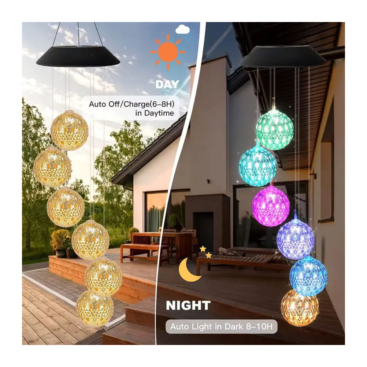 Peach Forest Solar Windspiel LED Windglocke im marokkanischen Bohemian-Stil, bunt hängende Dekoration für Garten und Terrasse - Bild 3