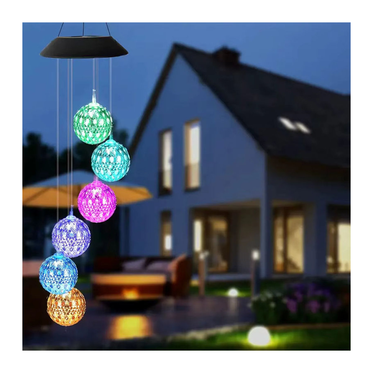 Peach Forest Solar Windspiel LED Windglocke im marokkanischen Bohemian-Stil, bunt hängende Dekoration für Garten und Terrasse - Bild 6
