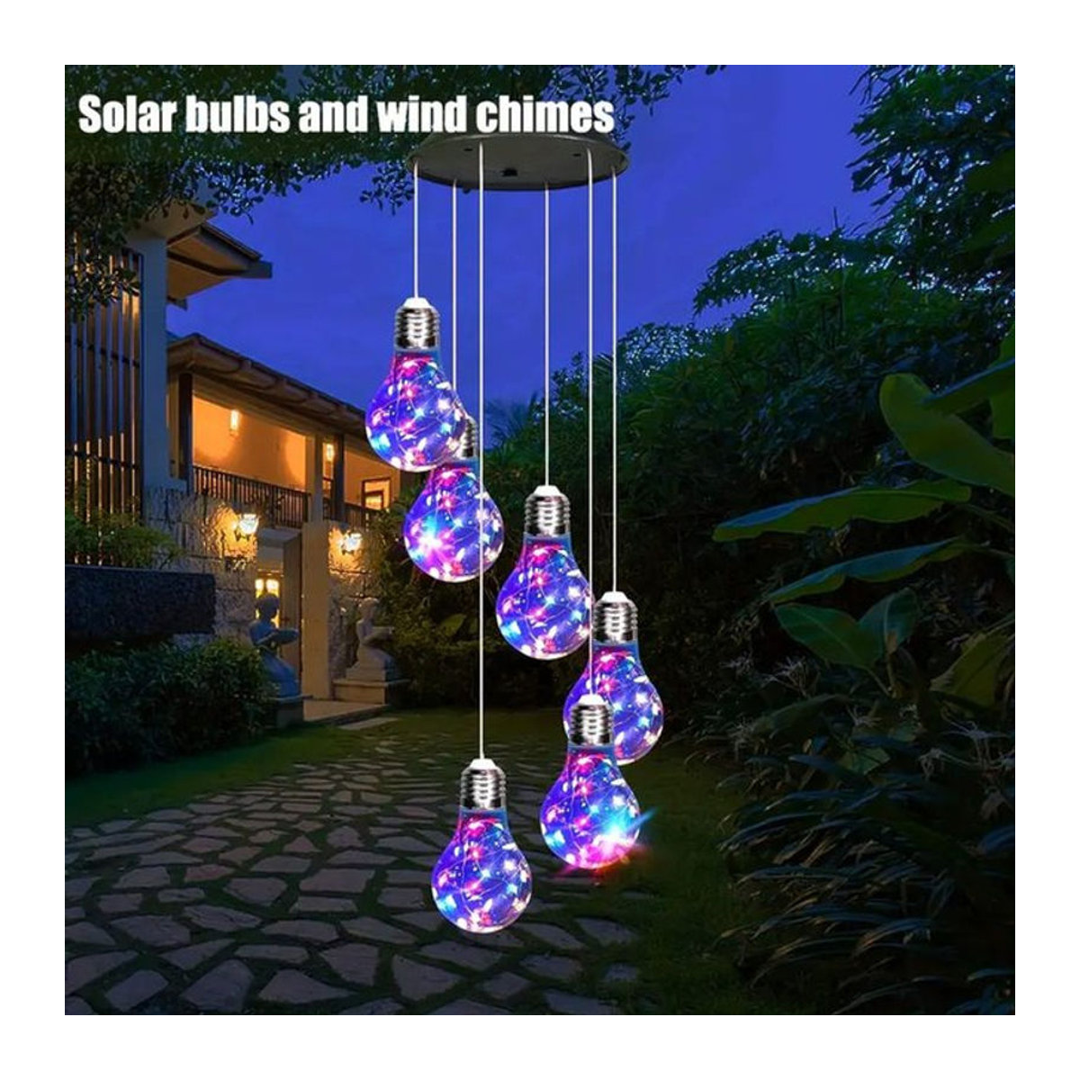 Peach Forest Solar-Windspiel mit 6 bunten LED-Solarbirnen zur Außendekoration für Garten und Haus - Bild 1