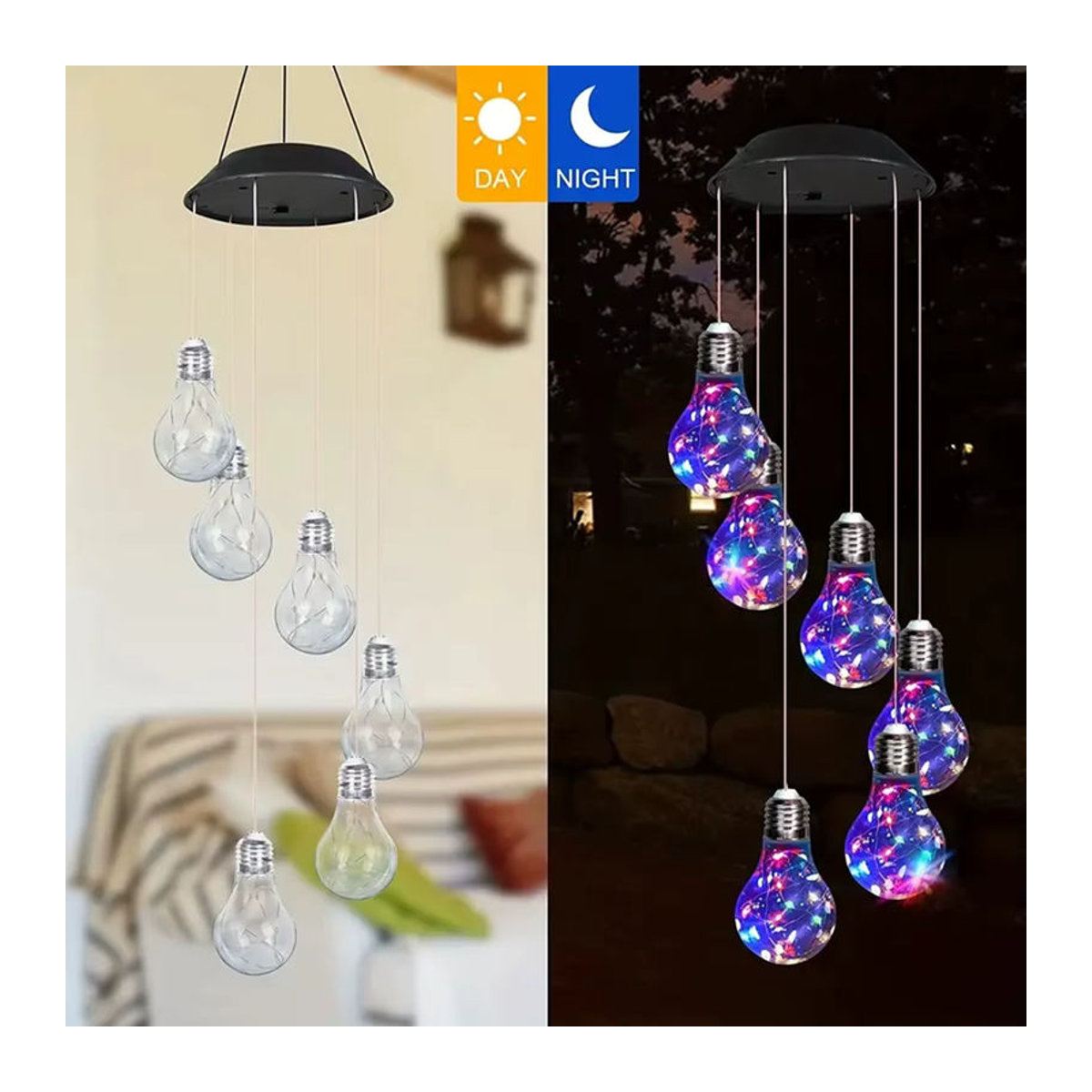 Peach Forest Solar-Windspiel mit 6 bunten LED-Solarbirnen zur Außendekoration für Garten und Haus - Bild 2