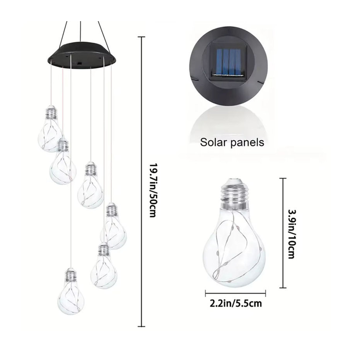 Peach Forest Solar-Windspiel mit 6 bunten LED-Solarbirnen zur Außendekoration für Garten und Haus - Bild 3