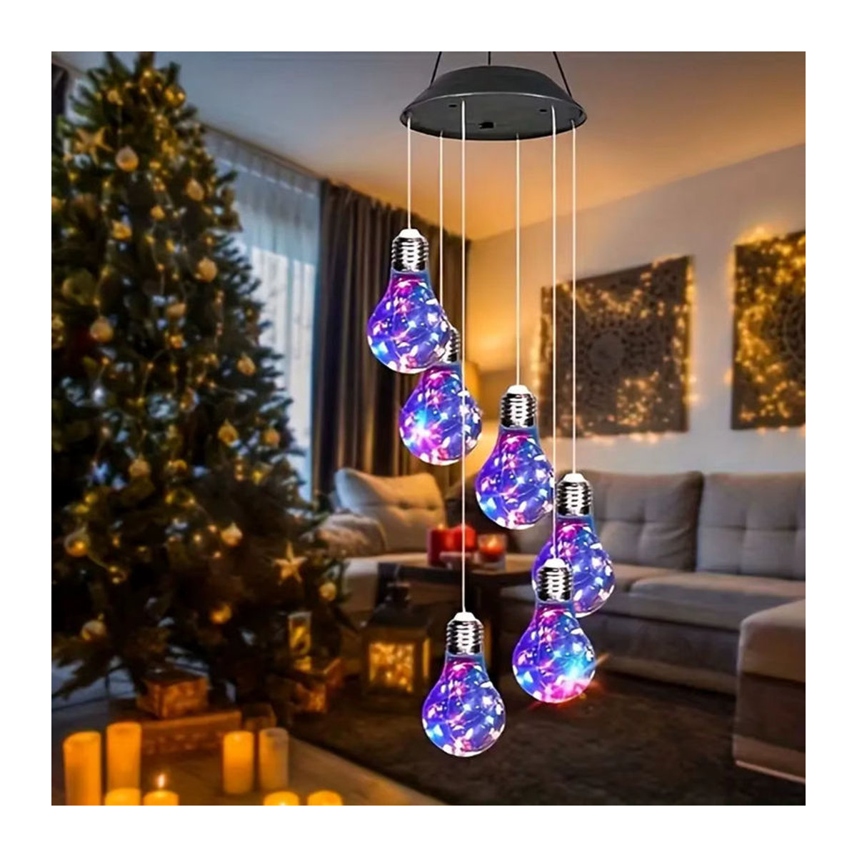Peach Forest Solar-Windspiel mit 6 bunten LED-Solarbirnen zur Außendekoration für Garten und Haus - Bild 5