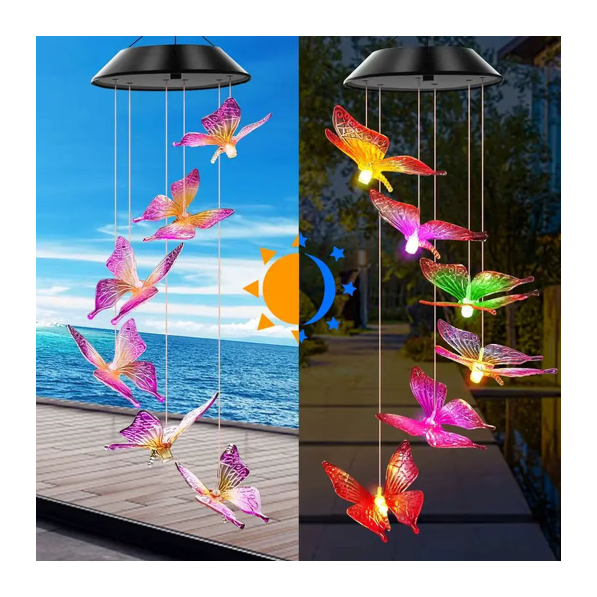 Peach Forest Solar Windspiel Schmetterling in Lila und Mehrfarbig mit Farbwechsel-Lichtern zur Garten Dekoration - Bild 2