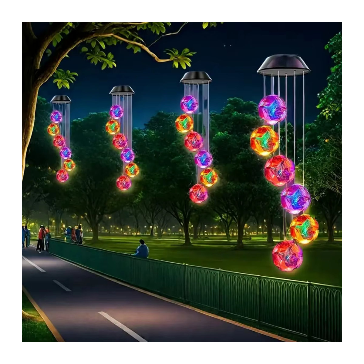 Peach Forest Solarleuchte mit farbwechselndem LED-Licht und rosa bestickter Kugel-Blumen-Windspiel für den Außenbereich - Bild 5