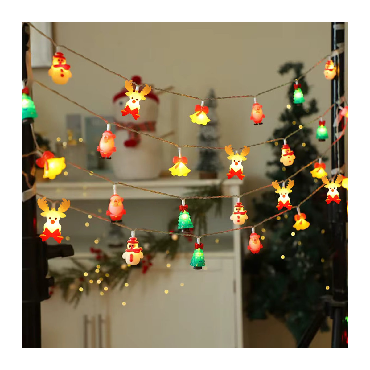 Peach Forest Weihnachts-Lichterkette mit Santa, Schneemann, Glocke und Elch Motiven - Bild 2