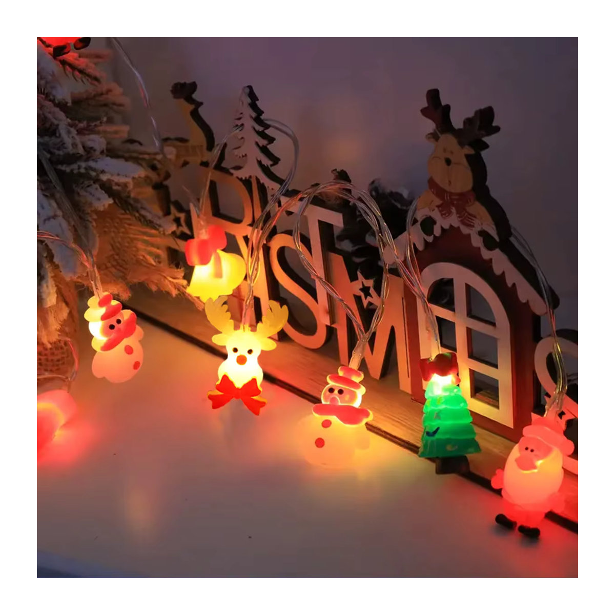 Peach Forest Weihnachts-Lichterkette mit Santa, Schneemann, Glocke und Elch Motiven - Bild 4