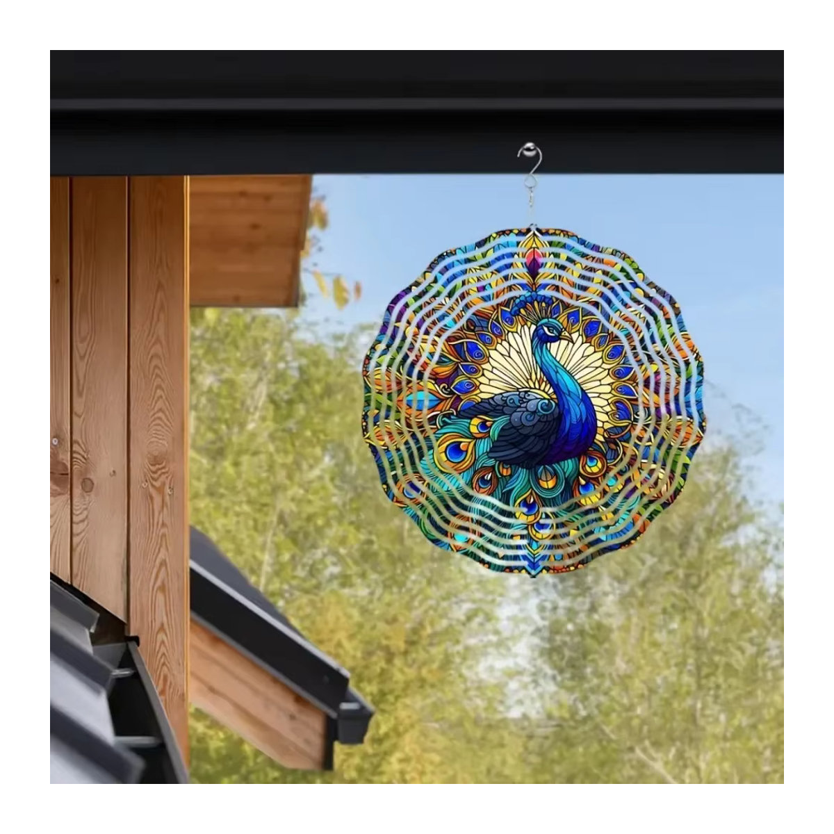 PeaRooster Buntglas-Windspiel mit Pfauen-Design in Multicolor als 3D-Gartenkunst mit 360 Grad drehbarem Haken - Bild 5