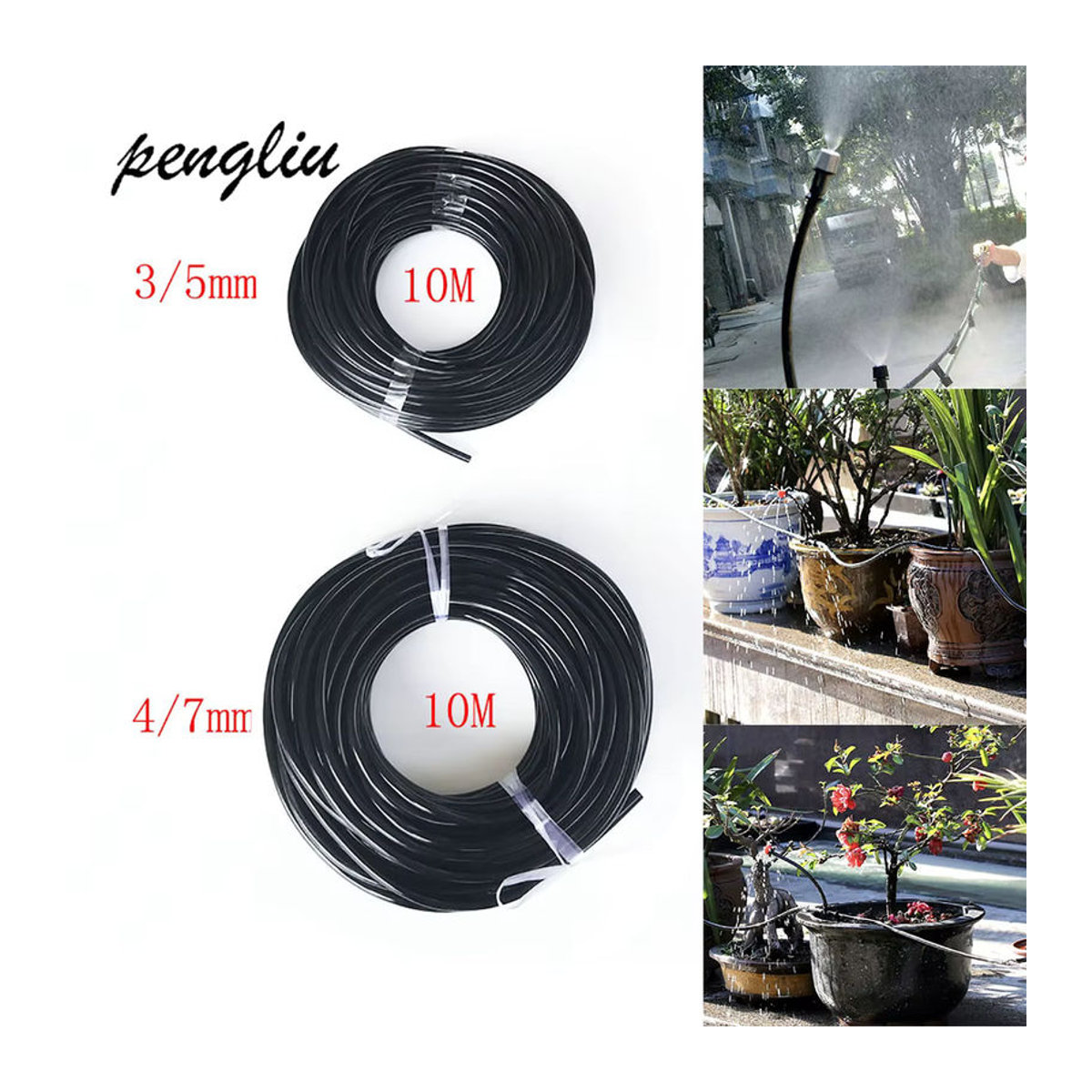 Pengliu Tropfbewässerungsschlauch Schwarz, 10 m Packung, 4/7 mm (1/4 Zoll) und 3/5 mm (1/8 Zoll) für Gartenbewässerung - Bild 2