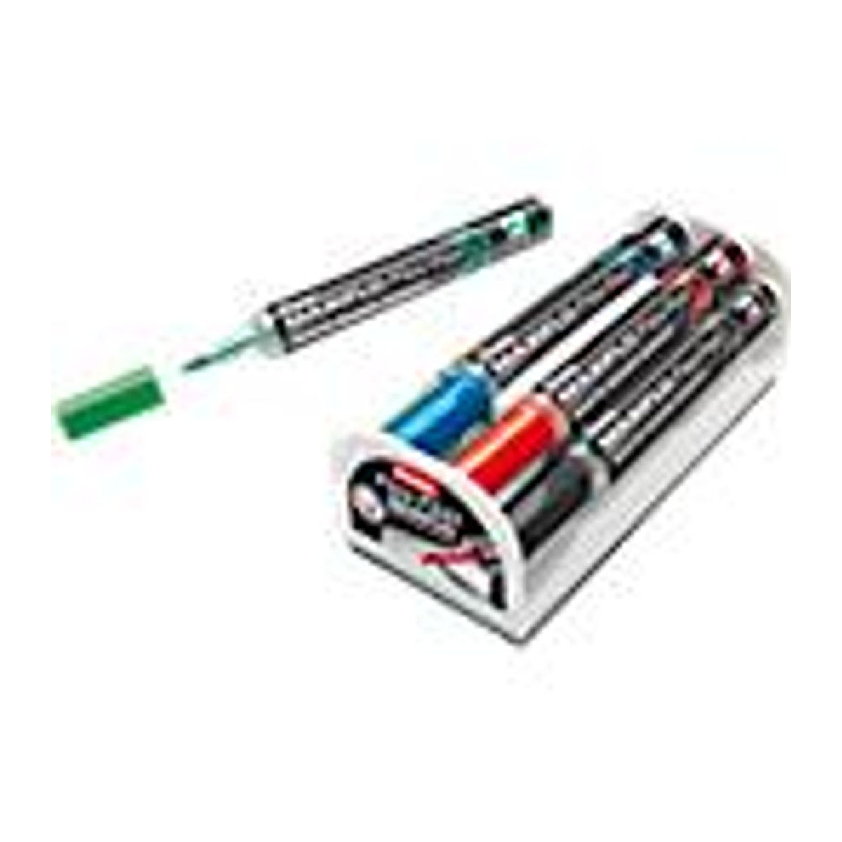 Pentel Maxiflo Flex-Feel Whiteboardmarker Set mit Rundspitze, variabler Strichstärke und Pumpsystem, farbsortiert in Schwarz, Rot, Blau und Grün inklusive Halterung, Magnet und Schwamm - Bild 3