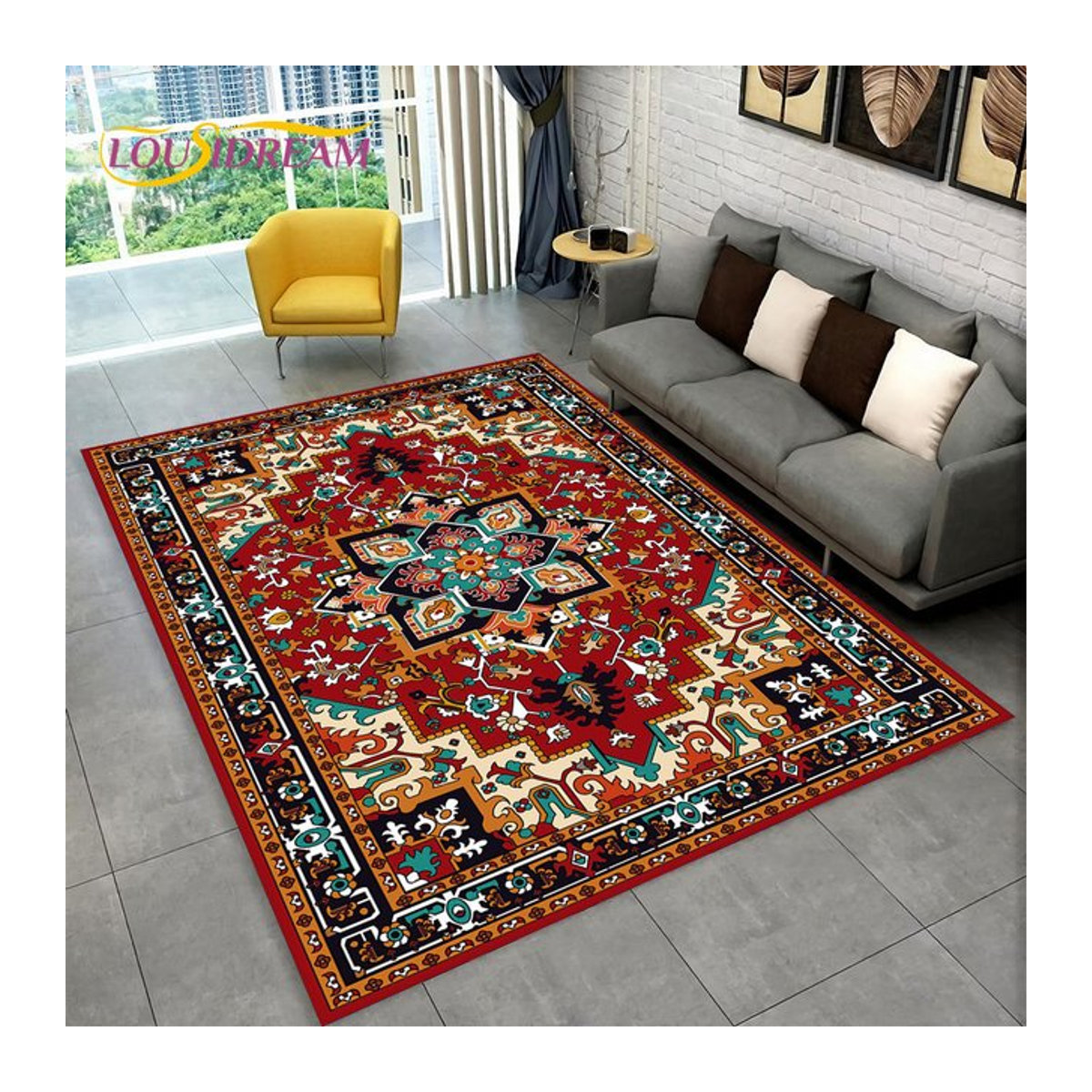 Persischer und böhmischer Bereichsteppich für Wohnzimmer und Schlafzimmer in Türkisch-Design, rutschfest und dekorativ - Bild 1
