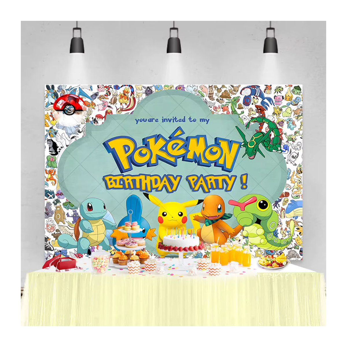Personalisierbarer Pikachu Geburtstagshintergrund von Kayoom als Anime Banner Dekoration für Kinder in Mehrfarbig - Bild 1