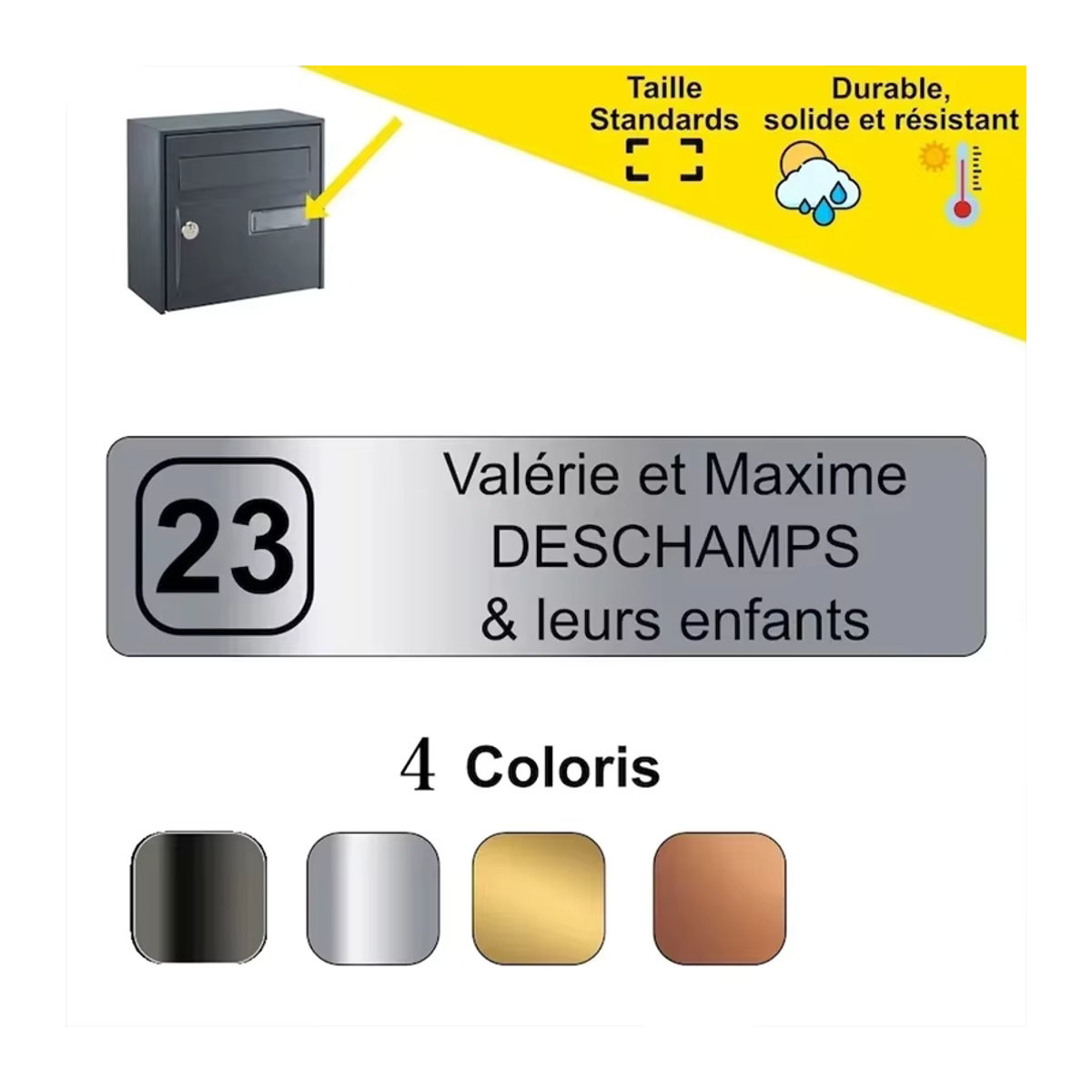 Personalisierte Briefkasten-Adressetiketten aus Edelstahl von Enjoy steel in Bunt, minimalistisches Design zur einfachen Installation - Bild 4