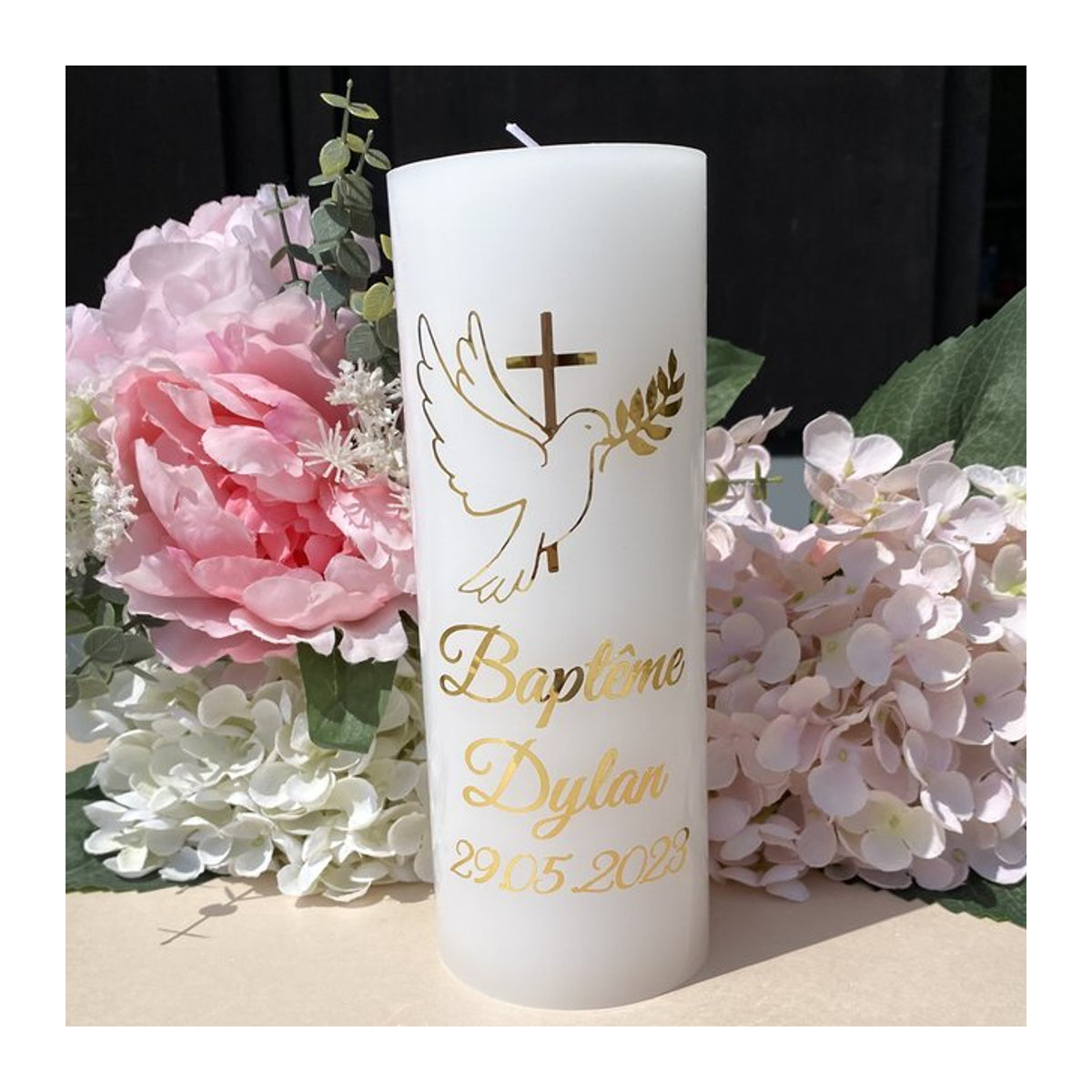 Personalisierte Gold Kreuz Dove Vinyl Aufkleber für Baby Taufe Hochzeit und Namensgebung - Bild 1