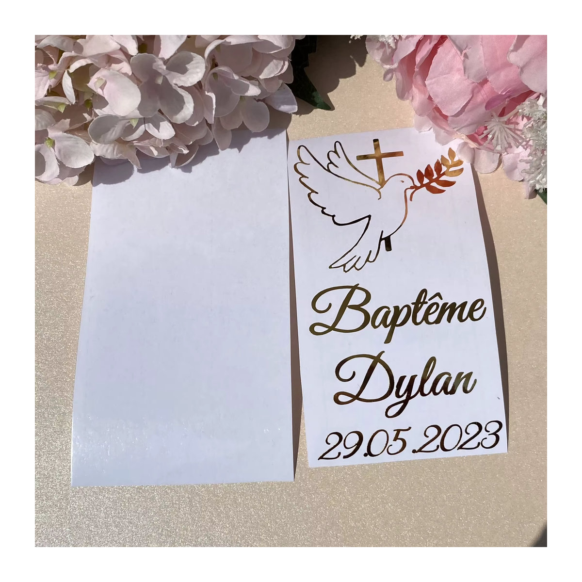 Personalisierte Gold Kreuz Dove Vinyl Aufkleber für Baby Taufe Hochzeit und Namensgebung - Bild 6