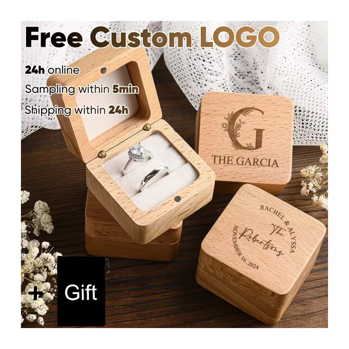 Personalisierte Kirsche Holz Ring Box von Alex Streeter in Rot für Verlobung, Hochzeit und Jahrestag - Bild 2