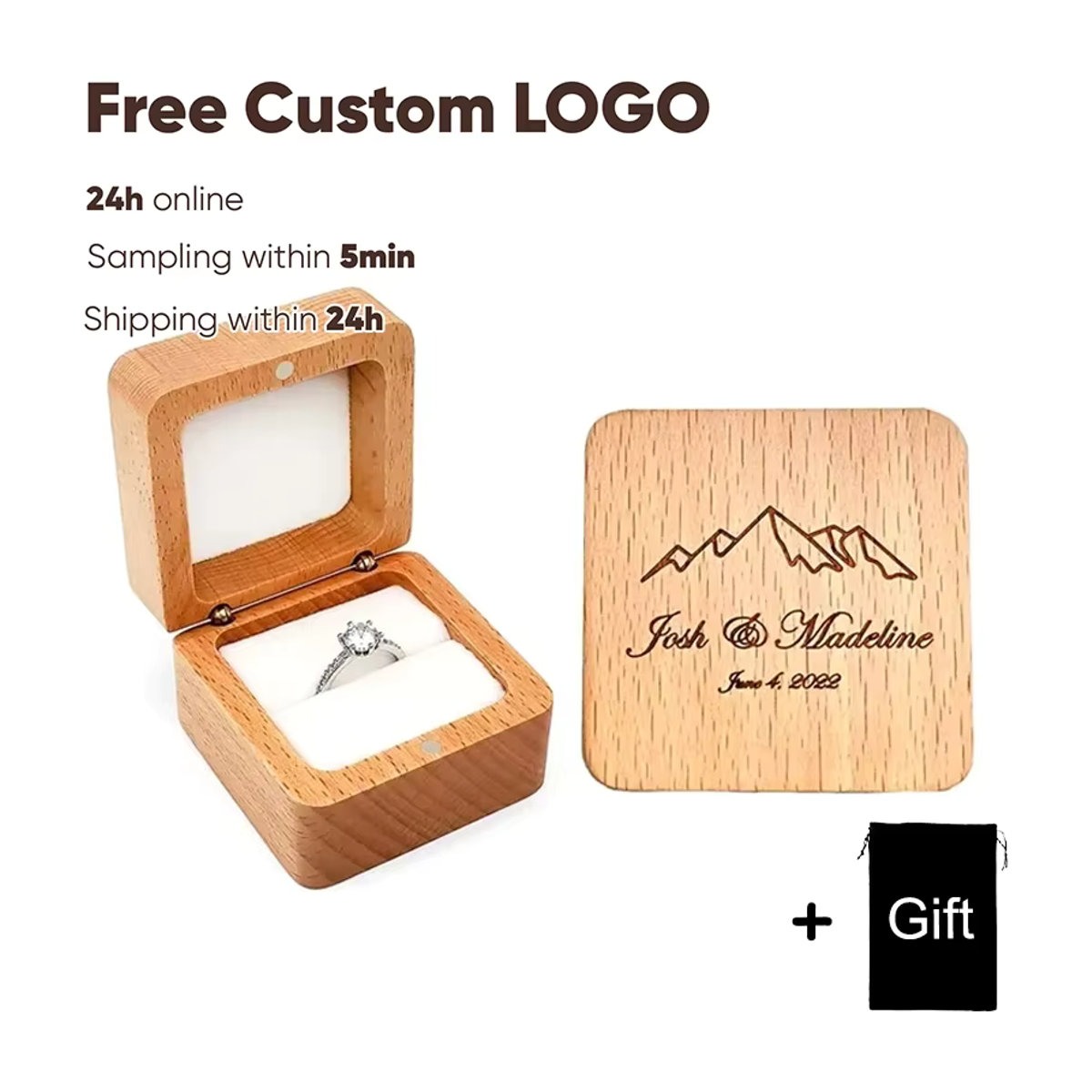 Personalisierte Kirsche Holz Ring Box von Alex Streeter in Rot für Verlobung, Hochzeit und Jahrestag - Bild 3