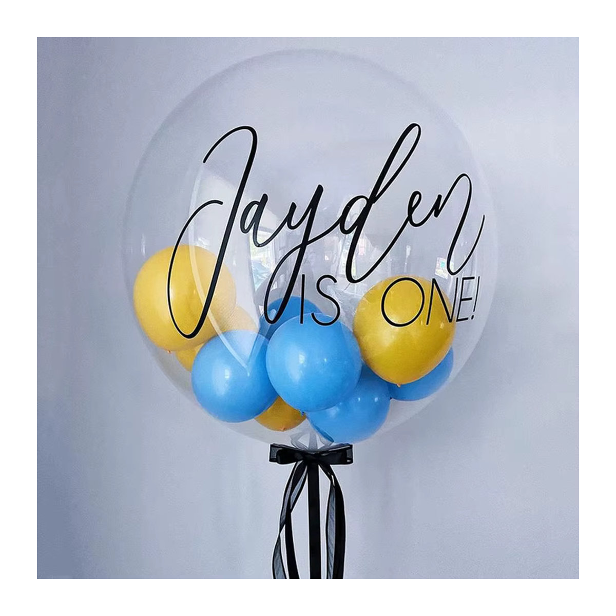 Personalisierte Luftblasenballons mit individuellem Namensaufkleber für Hochzeit, Geburtstag oder Babyparty, mehrfarbig, rund - Bild 2