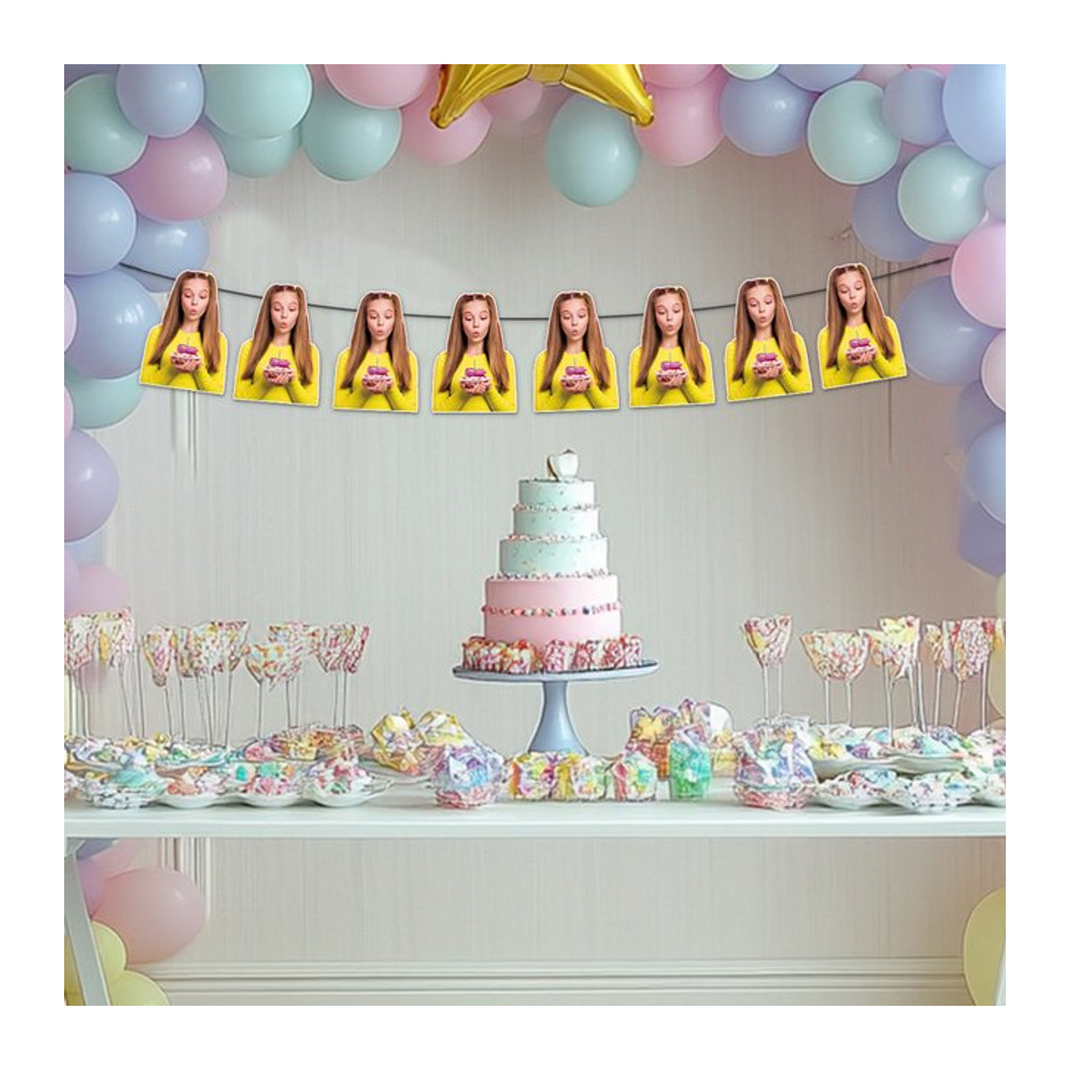 Personalisierte Papier-Girlande joy-enlife für Geburtstag und Hochzeit, bunte Foto-Banner als Partydekoration - Bild 1