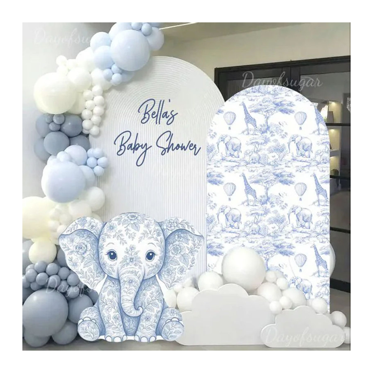 Personalisierter Dschungeltiere-Hintergrund aus MicroPlush mit Tierprint in Blau, Kulisse für Babyparty und Geburtstag, Breite: 120 cm, Höhe: 61 cm - Bild 1