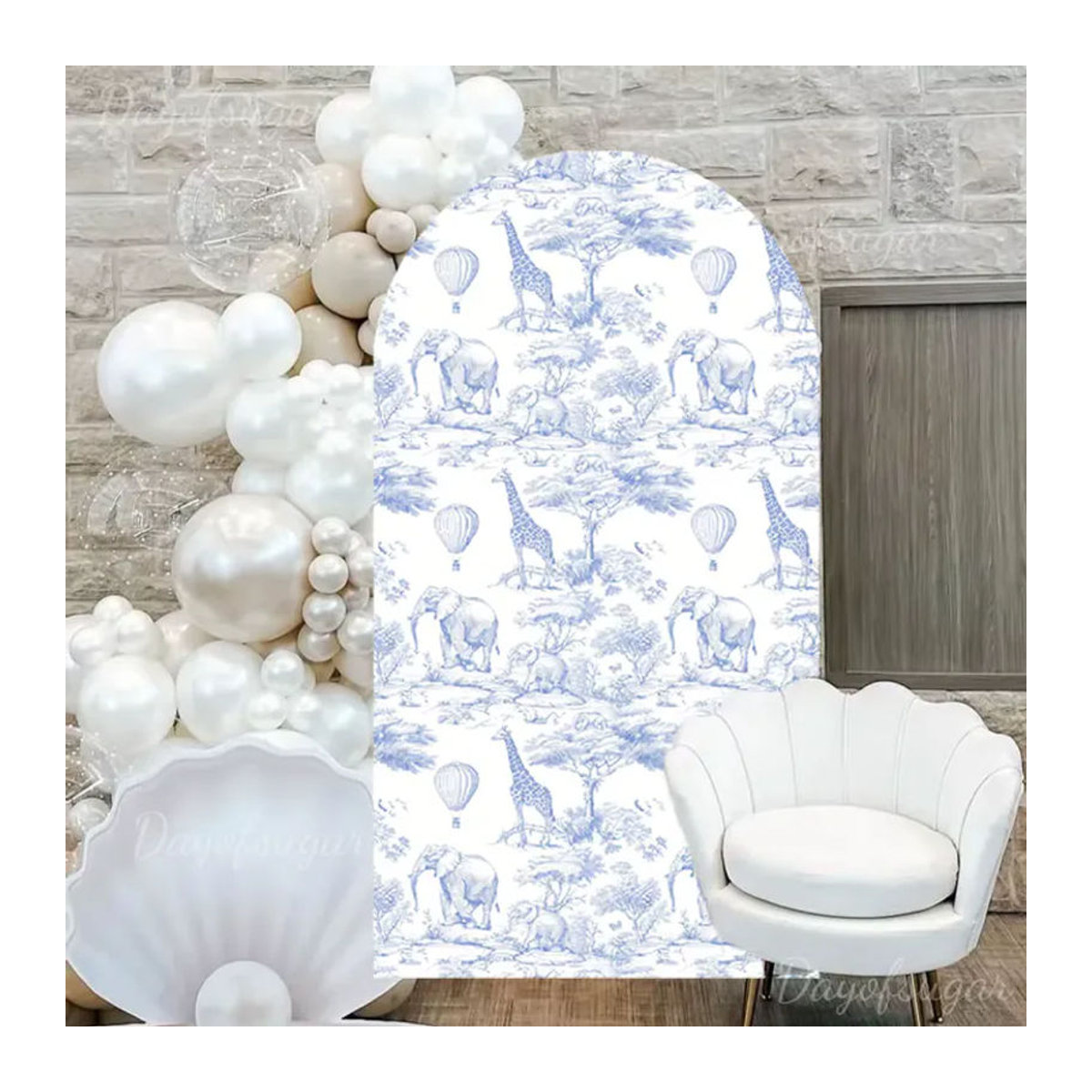 Personalisierter Dschungeltiere-Hintergrund aus MicroPlush mit Tierprint in Blau, Kulisse für Babyparty und Geburtstag, Breite: 120 cm, Höhe: 61 cm - Bild 3