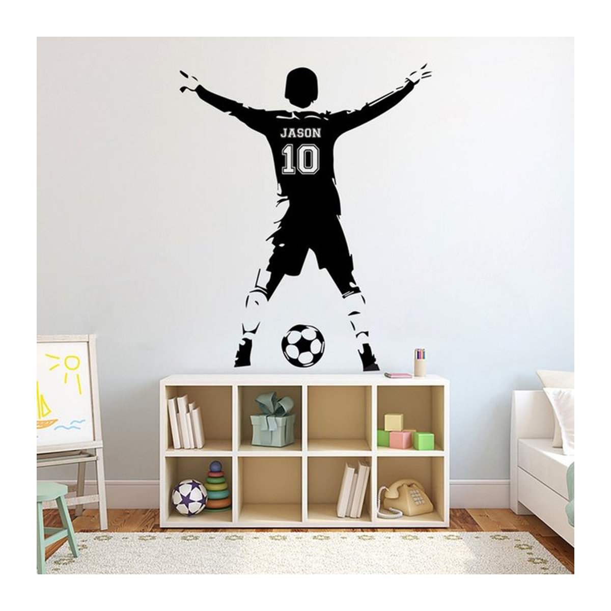 Personalisierter Fußball Wandaufkleber für Kinder und Jungen von DECALYANG in Orange und Schwarz - Bild 1