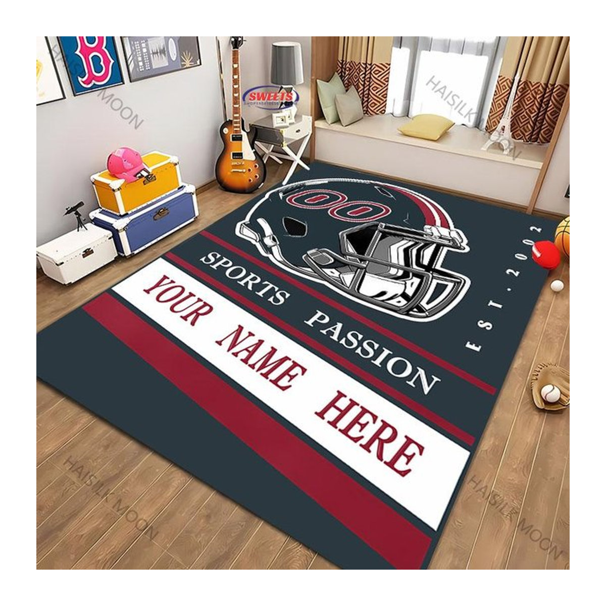 Personalisierter Fußballteppich von INISO mit Name und Nummer, individuelle Sportmatte aus Vliesstoff für Wohnzimmer, Schlafzimmer oder Balkon, B/B: 60 x 40 cm - Bild 1