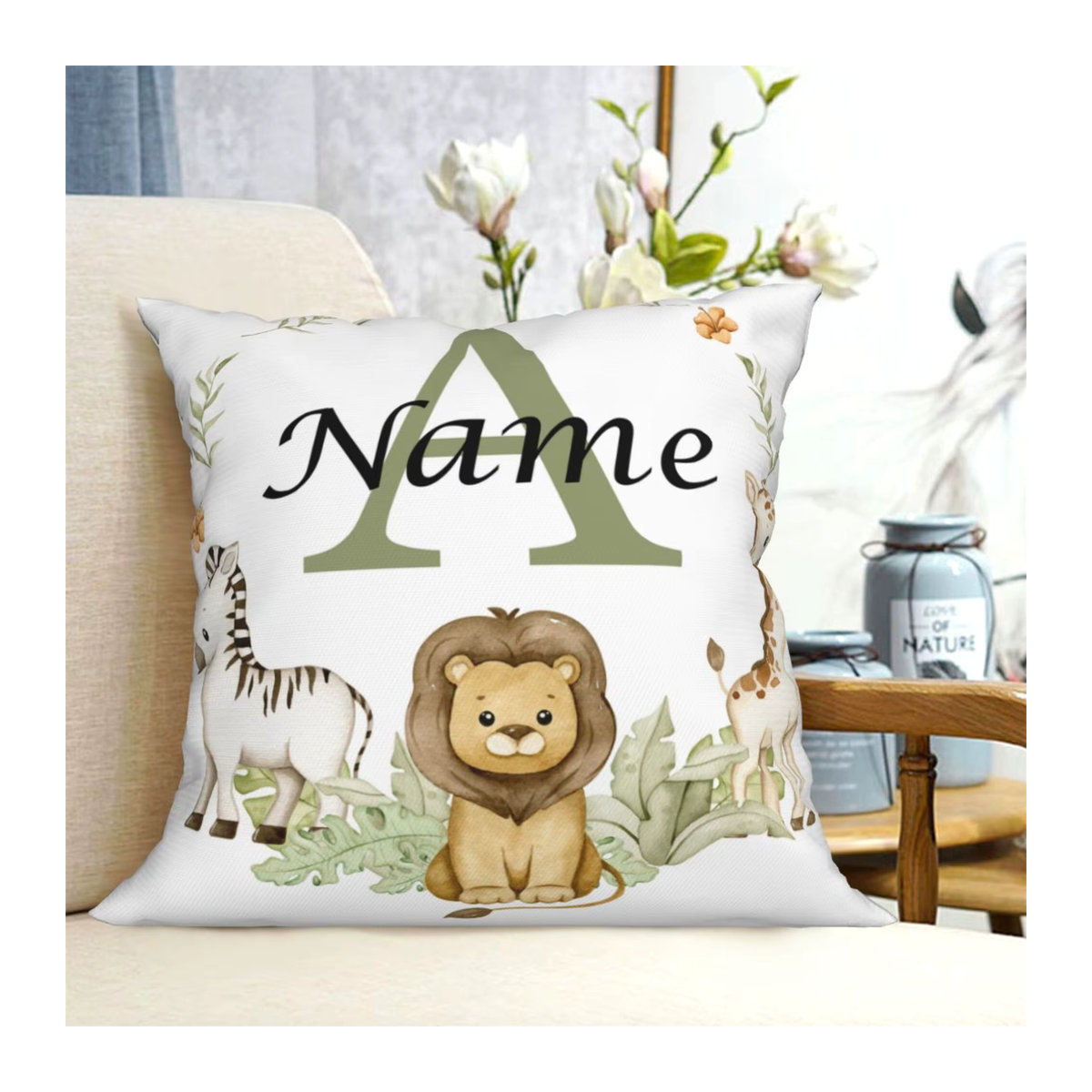 Personalisierter Kissenbezug mit Tier und Namen für Kinder und Schlafzimmer als Geschenk oder Dekoration - Bild 2