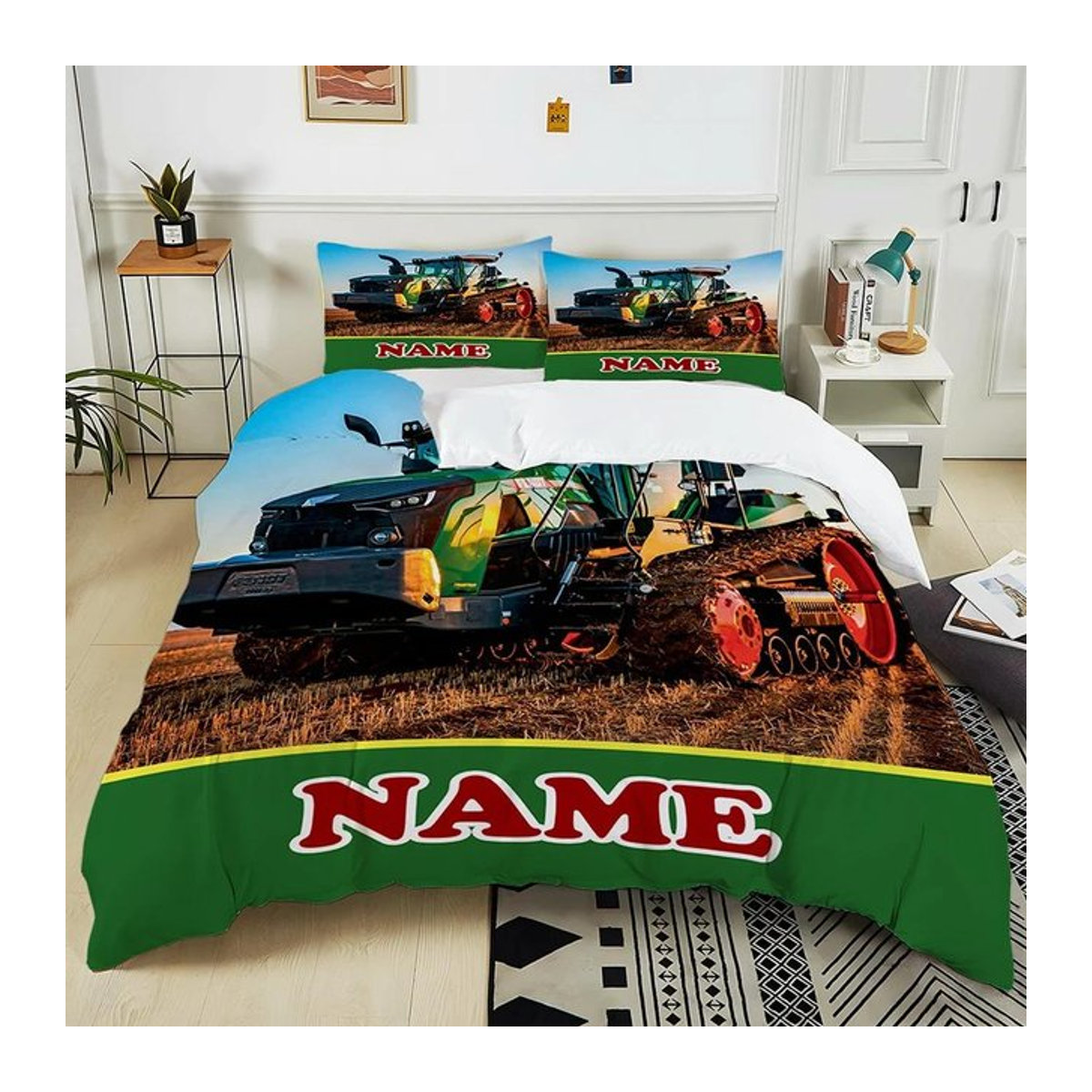 Personalisiertes 3-teiliges Bettwäsche-Set mit Retro-Traktor-Muster für Kinder und Erwachsene, weiches Bettwäsche-Set mit Reißverschluss, Größe B: 140 cm x L: 210 cm - Bild 1