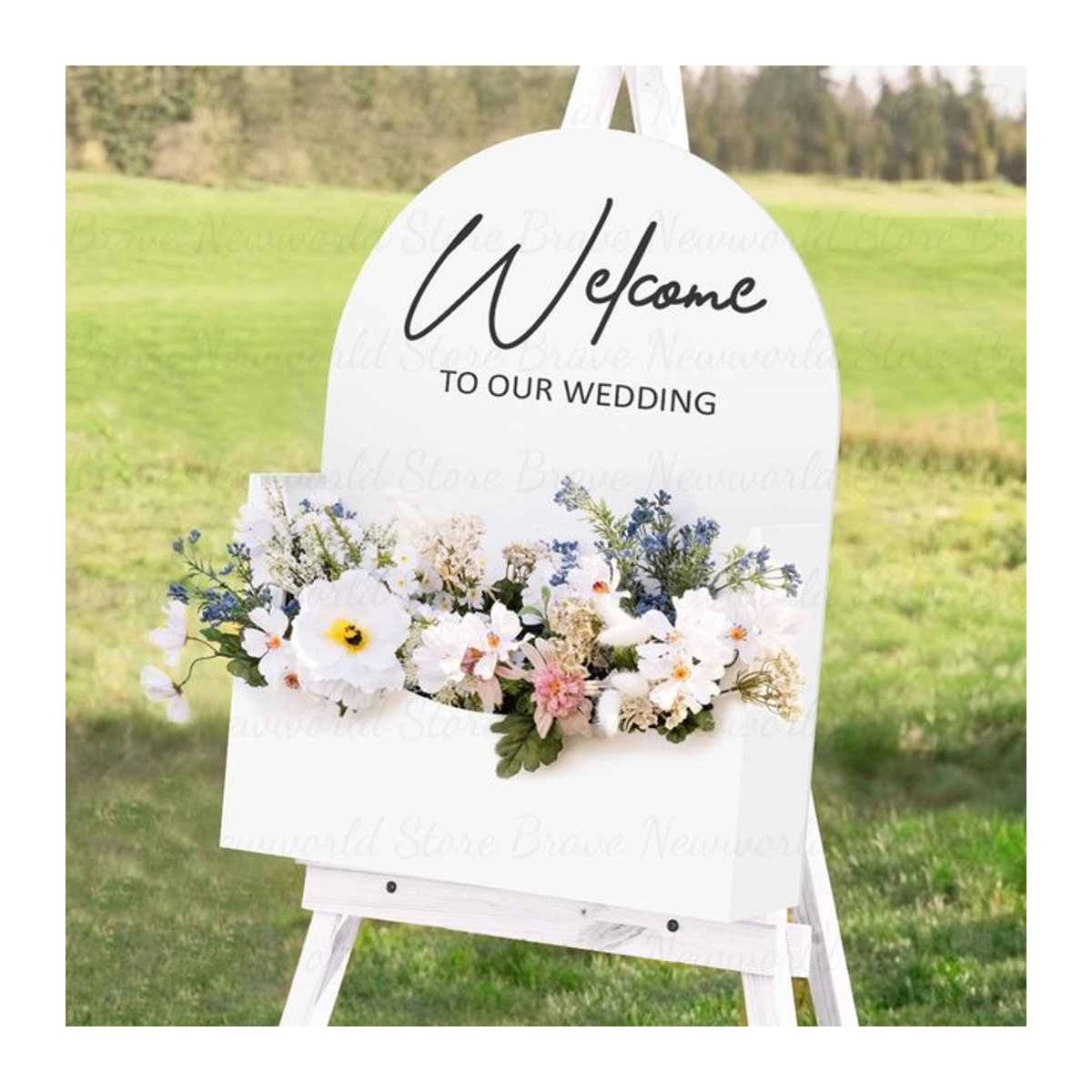 Personalisiertes Blumenkasten-Willkommensschild mit Mosaikrahmen in Weiß von MicroPlush für Hochzeit, Babyparty oder Geburtstag - Bild 1